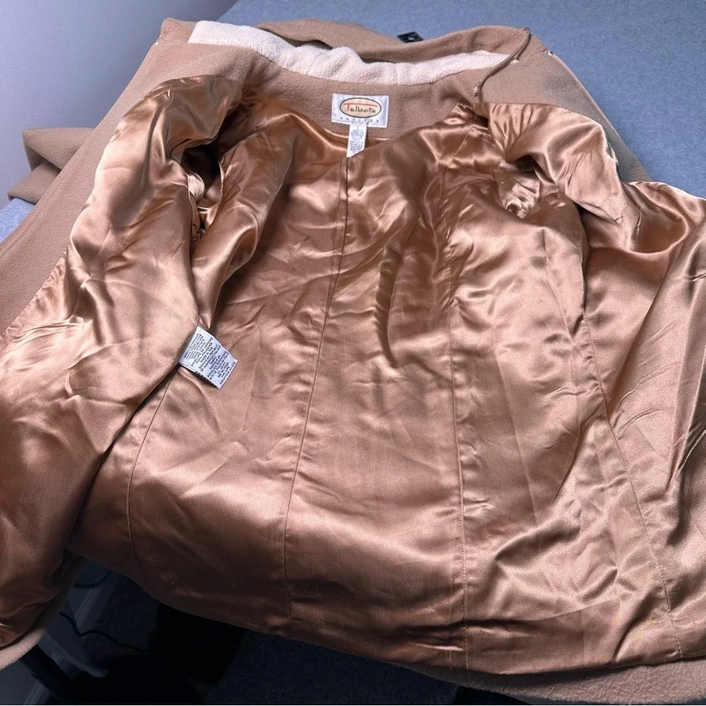 Talbots Women's Small Petites Camel Wool Blend Hooded Zip Up Jacket Coat - Picture 11 of 12